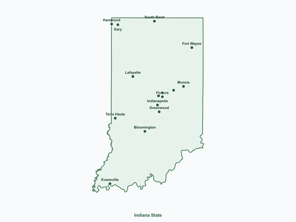 Map of Indiana State showing major cities
